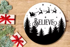 Believe svg Christmas round sign with Santa reindeers sleigh Product Image 2