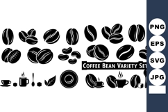 Coffee bean variety set with cups, mugs, leaves, and spoons Product Image 1