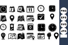 Time and location icons with clocks calendars maps pins Product Image 1