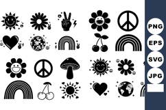 Retro hippie symbols collection with peace sign, rainbow, su Product Image 1