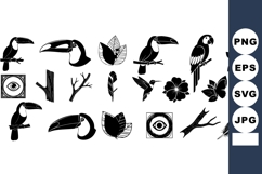Tropical toucan and parrot silhouettes with flowers branches Product Image 1