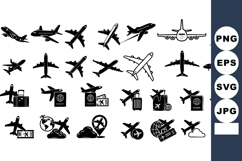 Airplane travel vector icons set with luggage passports tick Product Image 1