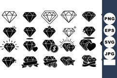 Diamond gemstone icon collection with heart, coin, crown, st Product Image 1