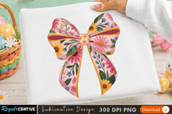 Floral Bow Sublimation Design | Spring Flower Ribbon PNG Product Image 1
