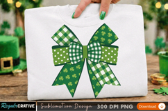 Checkered Green and White Bow Sublimation PNG Design Product Image 1