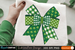 Checkered Green and White Bow Sublimation PNG Design Product Image 2