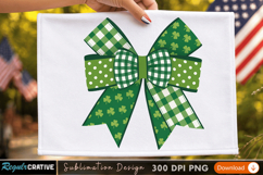 Checkered Green and White Bow Sublimation PNG Design Product Image 3