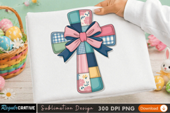 Patchwork Cross with Bow - Sublimation PNG DesignT-Shirt Product Image 1