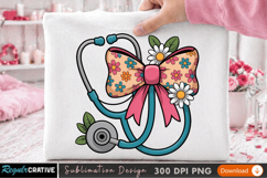 Floral Bow and Stethoscope Sublimation Design for T-Shirts Product Image 1