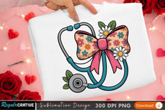 Floral Bow and Stethoscope Sublimation Design for T-Shirts Product Image 2