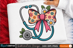 Floral Bow and Stethoscope Sublimation Design for T-Shirts Product Image 3
