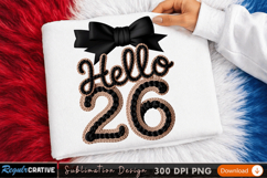 Sublimation PNG Design for T-Shirt: Hello 26 with Black Bow Product Image 1