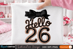 Sublimation PNG Design for T-Shirt: Hello 26 with Black Bow Product Image 2