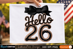 Sublimation PNG Design for T-Shirt: Hello 26 with Black Bow Product Image 3