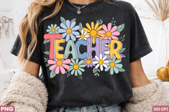 Colorful Abstract Floral Sublimation Design,Teacher PNG Product Image 1
