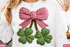 Elegant Pink Bow with Green Clover Sublimation PNG Design Product Image 2