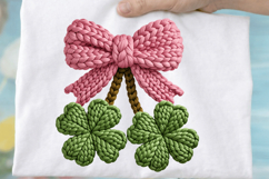 Elegant Pink Bow with Green Clover Sublimation PNG Design Product Image 3