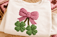 Elegant Pink Bow with Green Clover Sublimation PNG Design Product Image 1