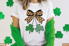 St. Patrick's Day Sublimation Design - Leopard Print Bow png Product Image 3