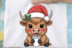 Adorable Santa Cow Holiday PNG Design for Sublimation Design Product Image 3