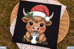 Adorable Santa Cow Holiday PNG Design for Sublimation Design Product Image 1
