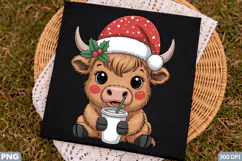 Adorable Santa Cow Holiday PNG Design for Sublimation Design Product Image 1