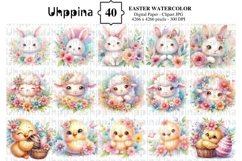 40 Easter Watercolor Digital Paper Clipart JPG Product Image 3