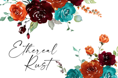 ethereal rust floral clipart teal burgundy burnt orange flowers watercolor png