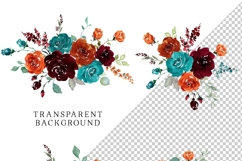 ethereal rust floral clipart teal burgundy burnt orange flowers watercolor png