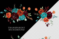 ethereal rust floral clipart teal burgundy burnt orange flowers watercolor png