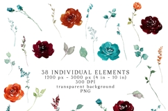 ethereal rust floral clipart teal burgundy burnt orange flowers watercolor png