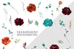 ethereal rust floral clipart teal burgundy burnt orange flowers watercolor png