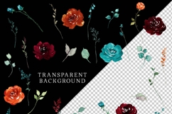 ethereal rust floral clipart teal burgundy burnt orange flowers watercolor png