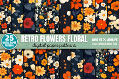 Retro Flowers Floral Patterns Bundle PNG Product Image 1