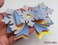 Snowflake Bow SVG, Faux Leather Christmas Hair Bow Template Product Image 4