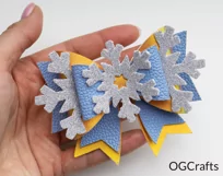Snowflake Bow SVG, Faux Leather Christmas Hair Bow Template Product Image 3