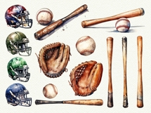 Baseball Watercolor Clipart Bundle Baseball Mom Softball PNG Product Image 2
