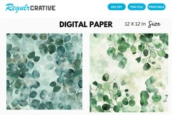 Eucalyptus Watercolor Seamless Digital Paper, Eucalyptus PNG Product Image 1