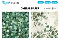 Eucalyptus Watercolor Seamless Digital Paper, Eucalyptus PNG Product Image 1