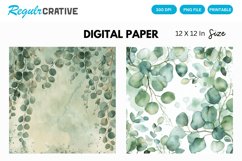 Eucalyptus Watercolor Seamless Digital Paper, Eucalyptus PNG Product Image 1