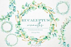 8 Watercolor Eucalyptus Wreaths - PNG Overlays Product Image 1