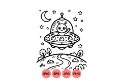 Cute Alien In UFO Lineart Illustration Design Product Image 1