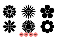 Minimal Black Flower Silhouette Vector Designs Product Image 1