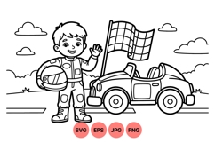 Hand Drawn Kid Race Car Driver Illustration Product Image 1