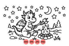 Cute Dragon Camping Night Illustration Clipart Product Image 1