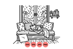 Sleeping Cat On Window Bench SVG Illustration Product Image 1