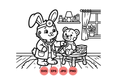 Cute Bunny Doctor Kids Coloring Illustration Product Image 1
