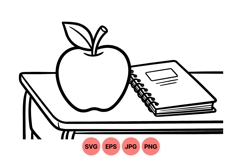 Hand Drawn School Desk Apple and Notebook SVG Product Image 1