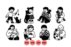 Hand Drawn Kids And Cats Cute Clipart Product Image 1