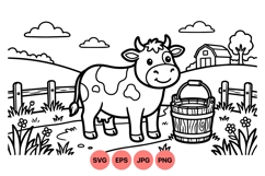 Farm Cow Vector Illustration For Kids Coloring Product Image 1